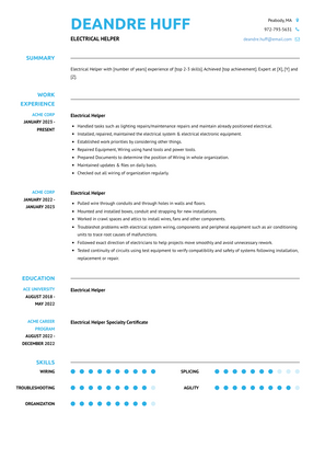 Electrical Helper Resume Sample and Template