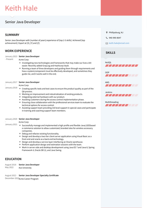 Senior Java Developer Resume Sample and Template