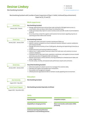 Merchandising Assistant Resume Sample and Template
