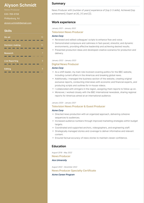 News Producer Resume Sample and Template