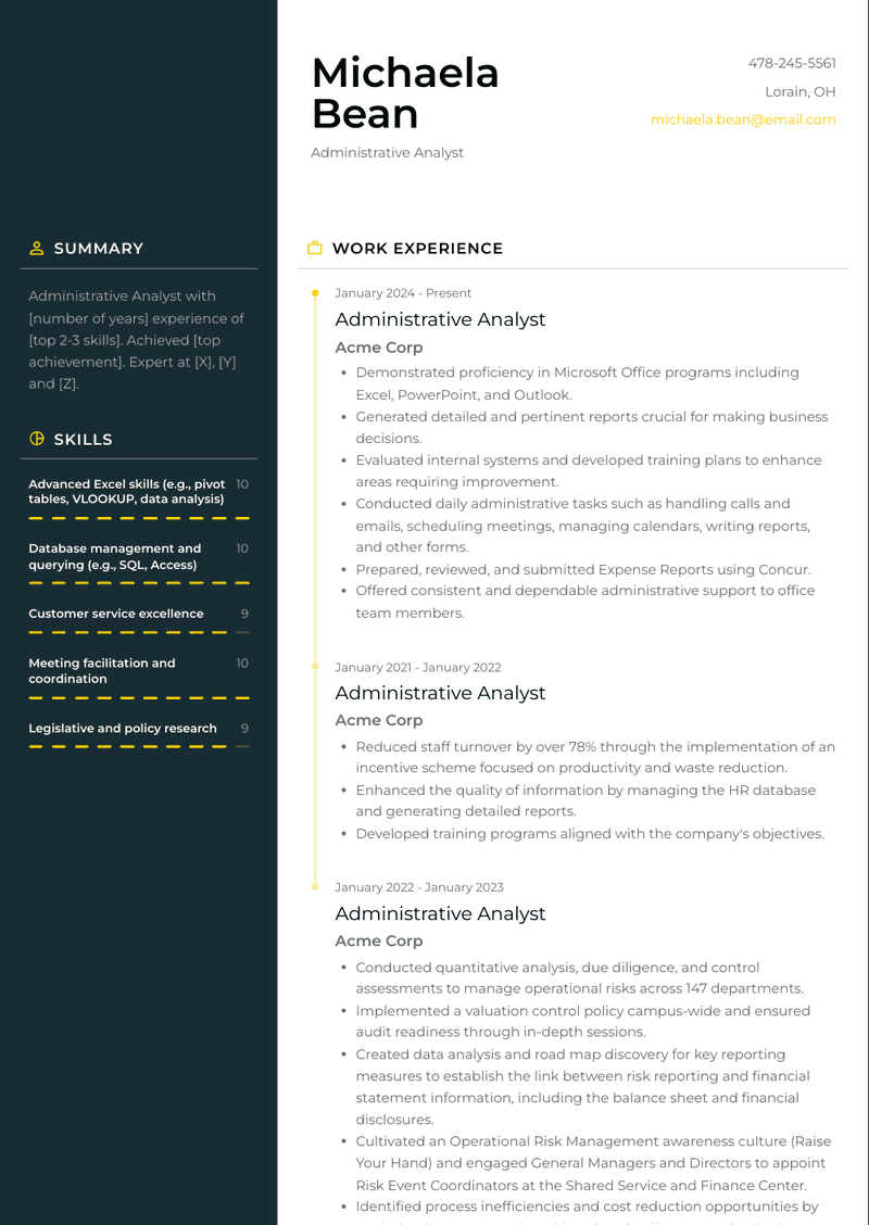 Administrative Analyst Resume Sample and Template