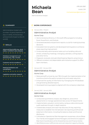 Administrative Analyst Resume Sample and Template