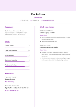 Equity Trader Resume Sample and Template