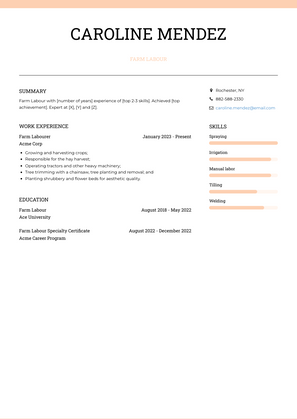 Farm Labour Resume Sample and Template