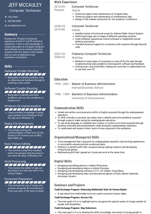 Computer Technician Resume Sample and Template