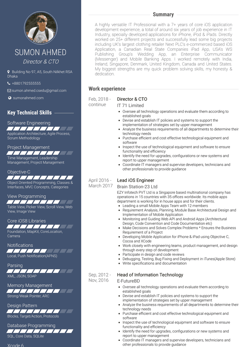 Lead Engineer (Mobile Application) Resume Sample and Template