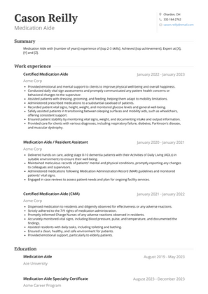 Medication Aide Resume Sample and Template