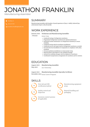 Manufacturing Assembler Resume Sample and Template