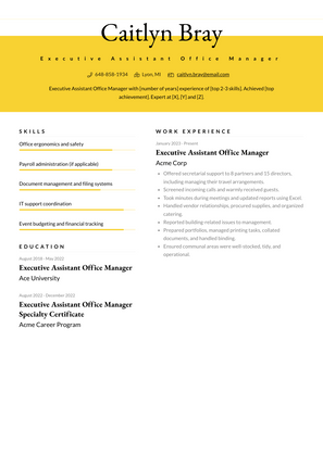 Executive Assistant Office Manager Resume Sample and Template