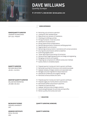 Quantity Surveyor CV Example and Template