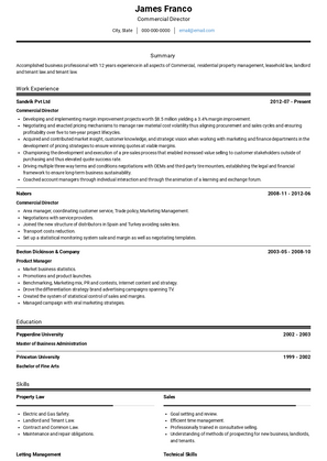 Commercial Director Resume Sample and Template