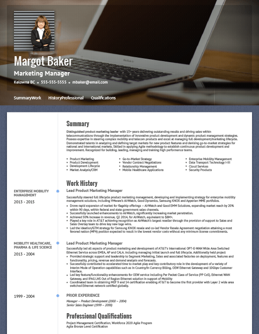 Online CV Template and Example - About by VisualCV	