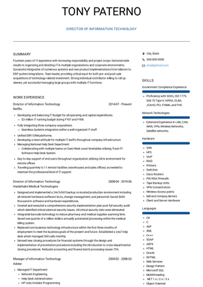Director of Information Technology Resume Sample and Template