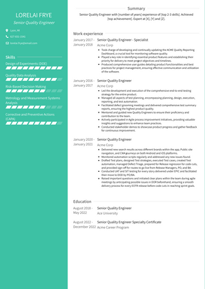 Senior Quality Engineer Resume Sample and Template