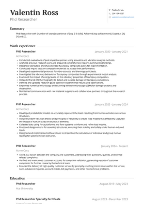 Phd Researcher Resume Sample and Template