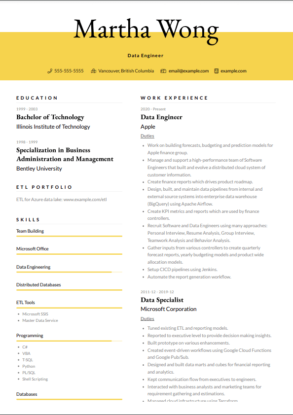 combination two page resume format page 1