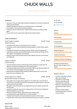 Senior Program Coordinator Resume Sample and Template