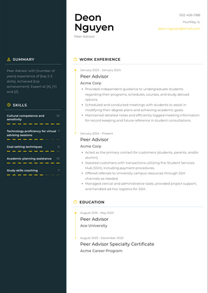 Peer Advisor Resume Sample and Template