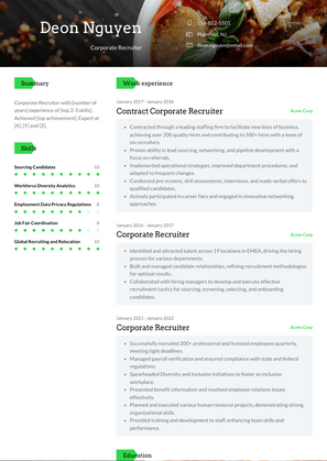 Corporate Recruiter Resume Sample and Template