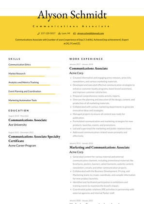Communications Associate Resume Sample and Template