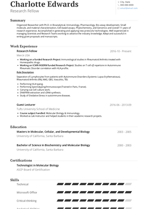  Research Fellow Resume Sample and Template