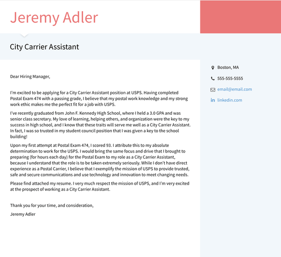 example of mail handler cover letter