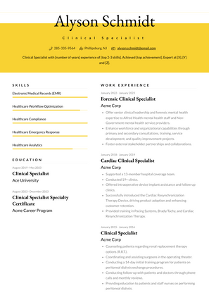 Clinical Specialist Resume Sample and Template