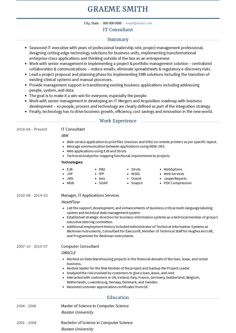IT Consultant Resume Sample and Template