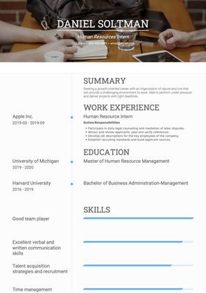 Human Resources Intern CV Example and Template