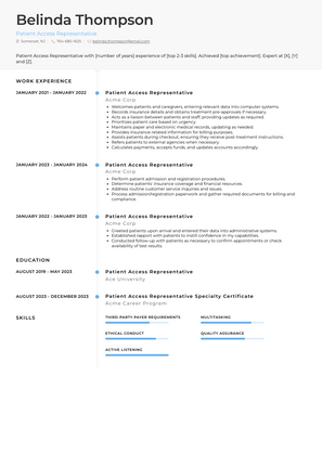 Patient Access Representative Resume Sample and Template