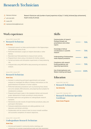 Research Technician Resume Sample and Template
