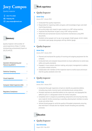 Quality Inspector Resume Sample and Template