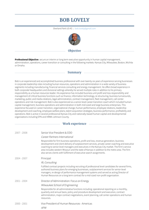 Senior Vice President & Coo Resume Sample and Template