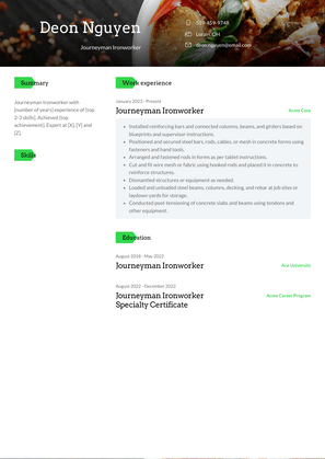 Journeyman Ironworker Resume Sample and Template