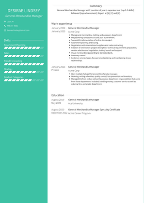 General Merchandise Manager Resume Sample and Template