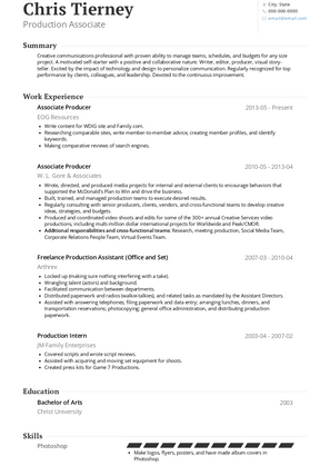 Production Associate Resume Sample and Template