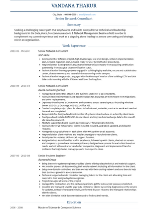 Senior Network Consultant Resume Sample and Template