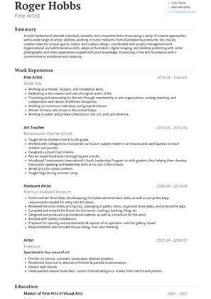 Fine Artist Resume Sample and Template