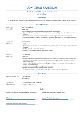 iOS Developer Resume Sample and Template