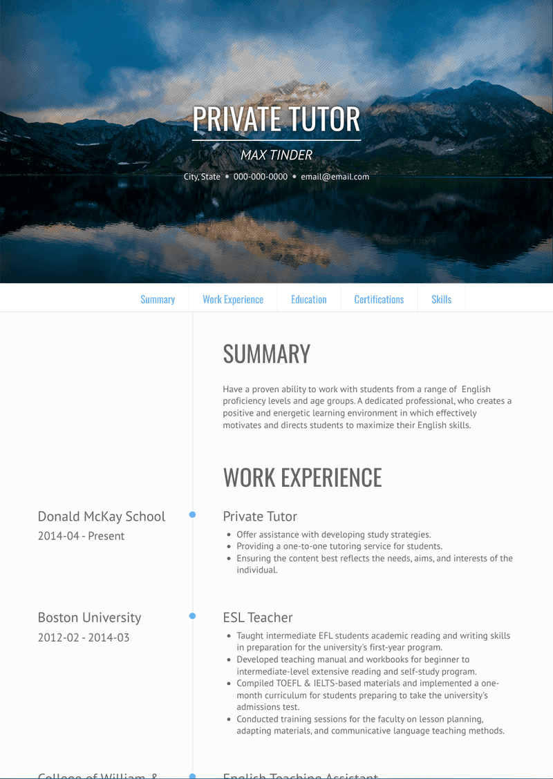 Private Tutor Resume Sample and Template