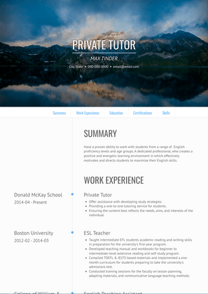 Private Tutor Resume Sample and Template