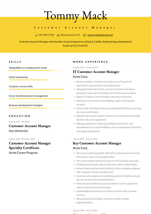 Customer Account Manager Resume Sample and Template