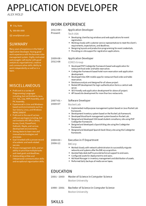 Application Developer Resume Sample and Template