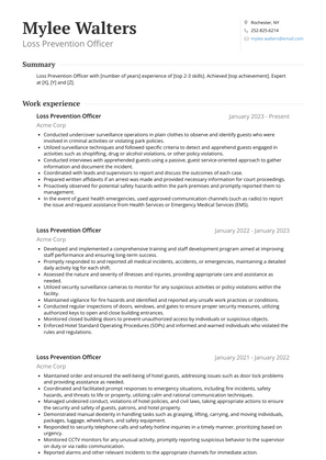 Loss Prevention Officer Resume Sample and Template