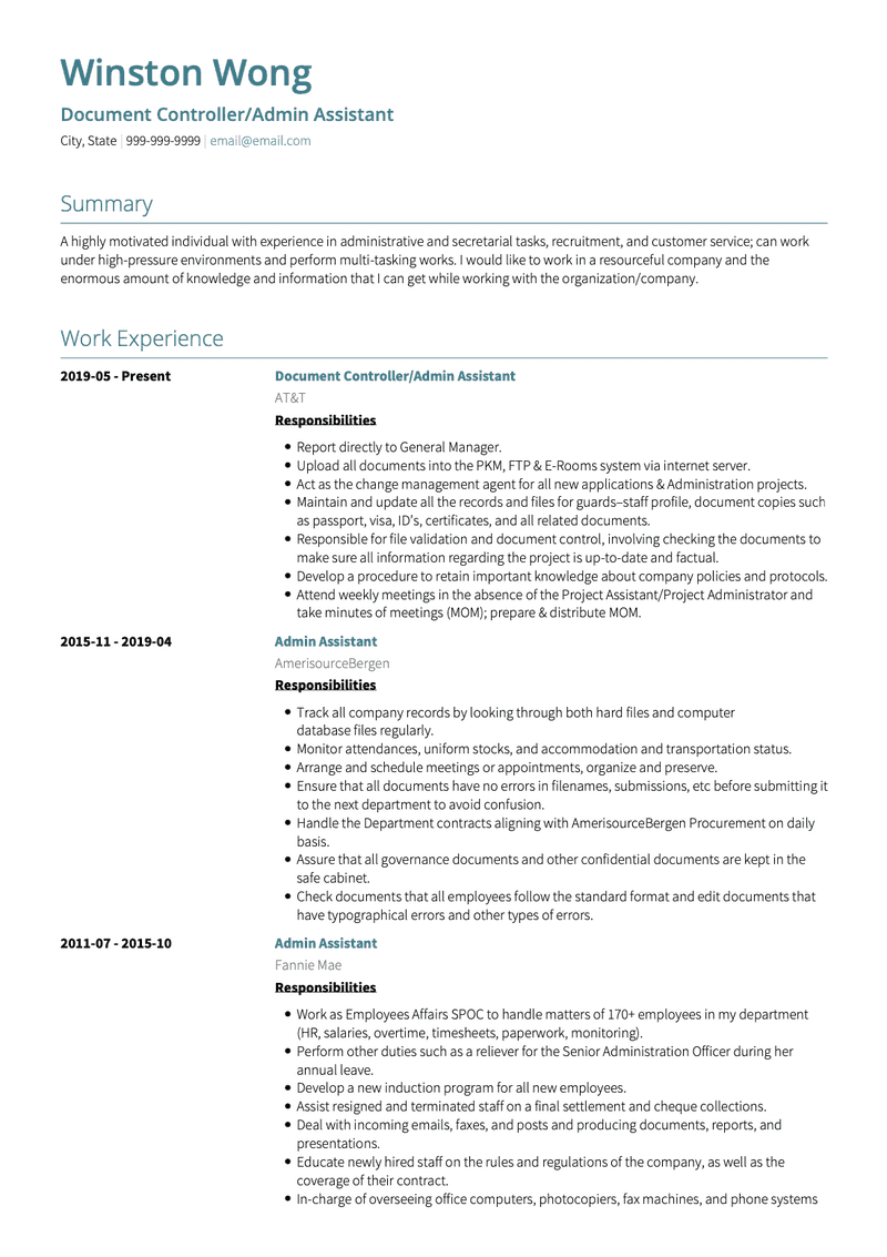 Admin Assistant CV Example and Template