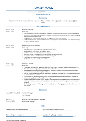 Assistant Principal Resume Sample and Template