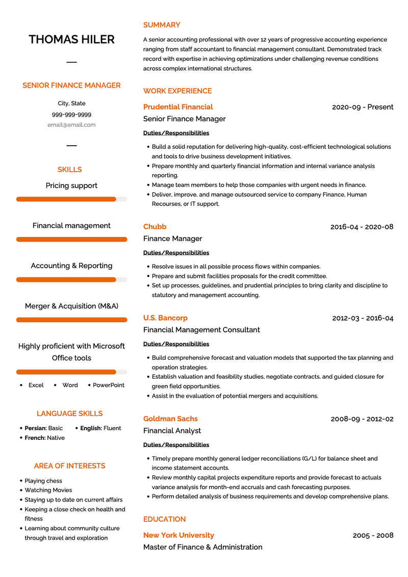 Senior Finance Manager CV Example and Template