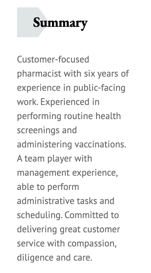pharmacist resume summary