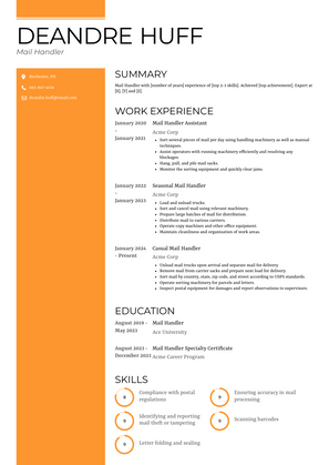 Mail Handler Resume Sample and Template