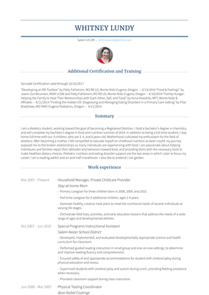 Household Manager, Private Childcare Provider Resume Sample and Template